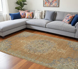 8' X 11' Coffee Brown Machine Woven Floral Medallion Indoor Area Rug - Homeroots