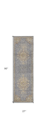 8' Slate Grey Machine Woven Vintage Traditional Indoor Runner Rug - Homeroots - Flyclothing LLC