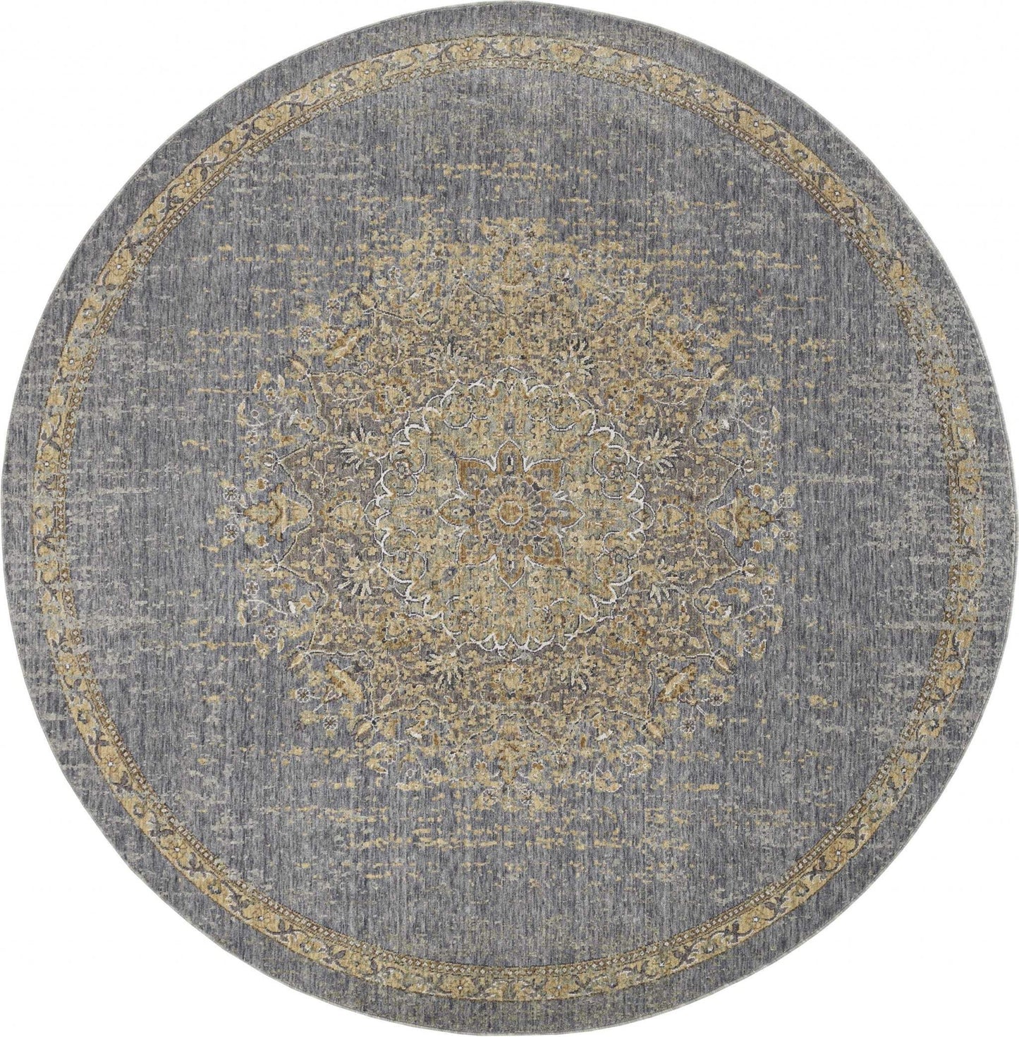 3' X 5' Slate Grey Medallion Bordered Wool Indoor Area Rug - Homeroots - Flyclothing LLC