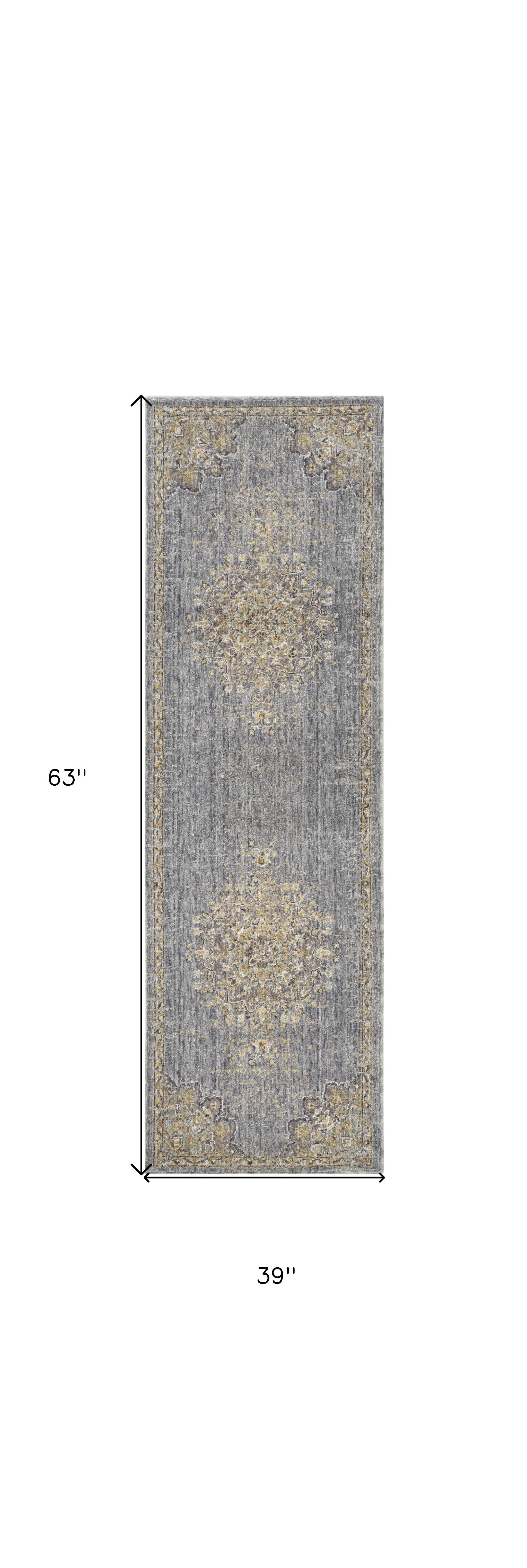 3' X 5' Slate Grey Medallion Bordered Wool Indoor Area Rug