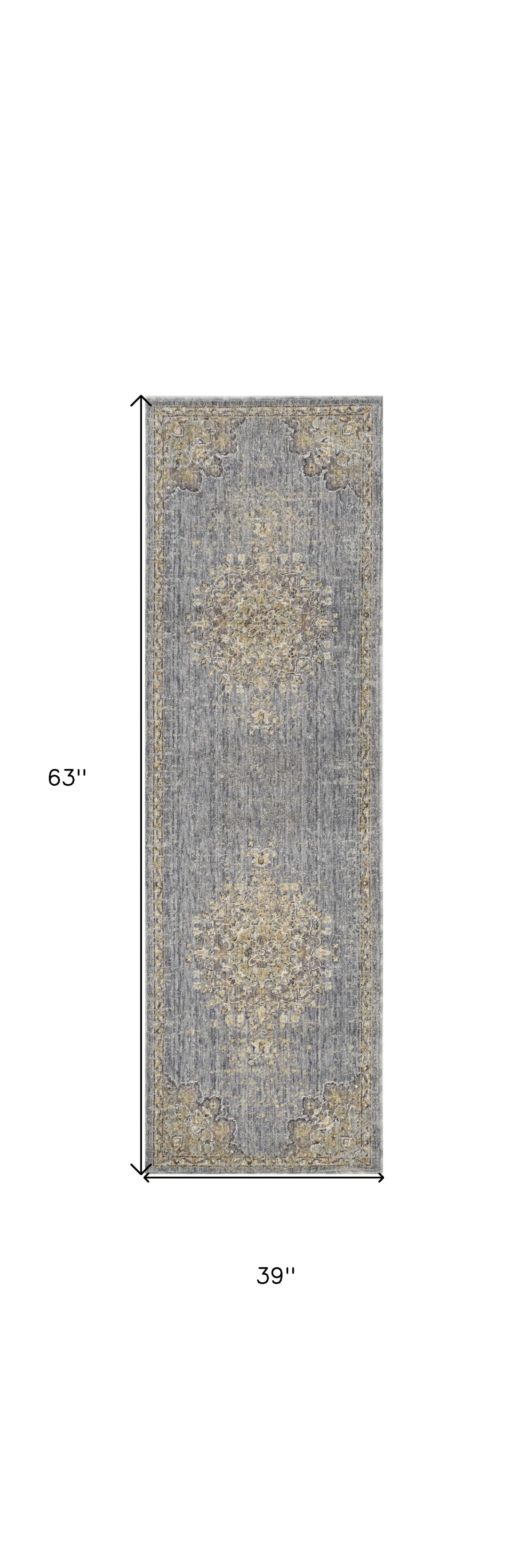 3' X 5' Slate Grey Medallion Bordered Wool Indoor Area Rug - Homeroots - Flyclothing LLC
