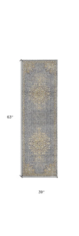 3' X 5' Slate Grey Medallion Bordered Wool Indoor Area Rug - Homeroots - Flyclothing LLC