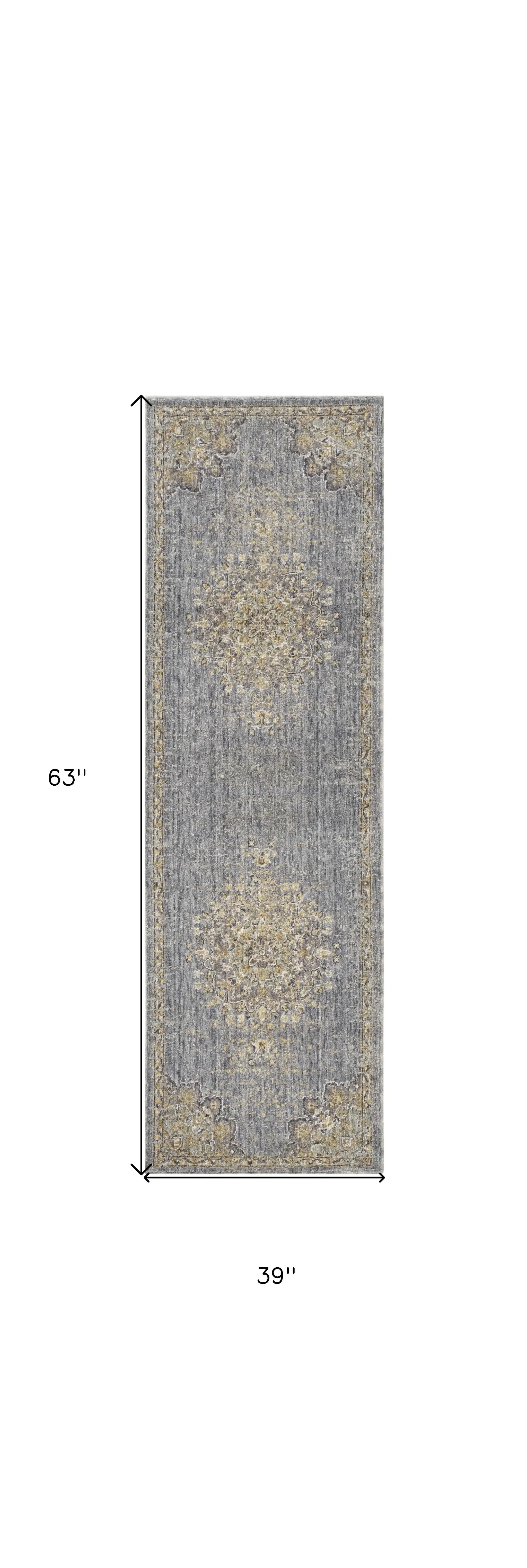 3' X 5' Slate Grey Medallion Bordered Wool Indoor Area Rug - Homeroots - Flyclothing LLC