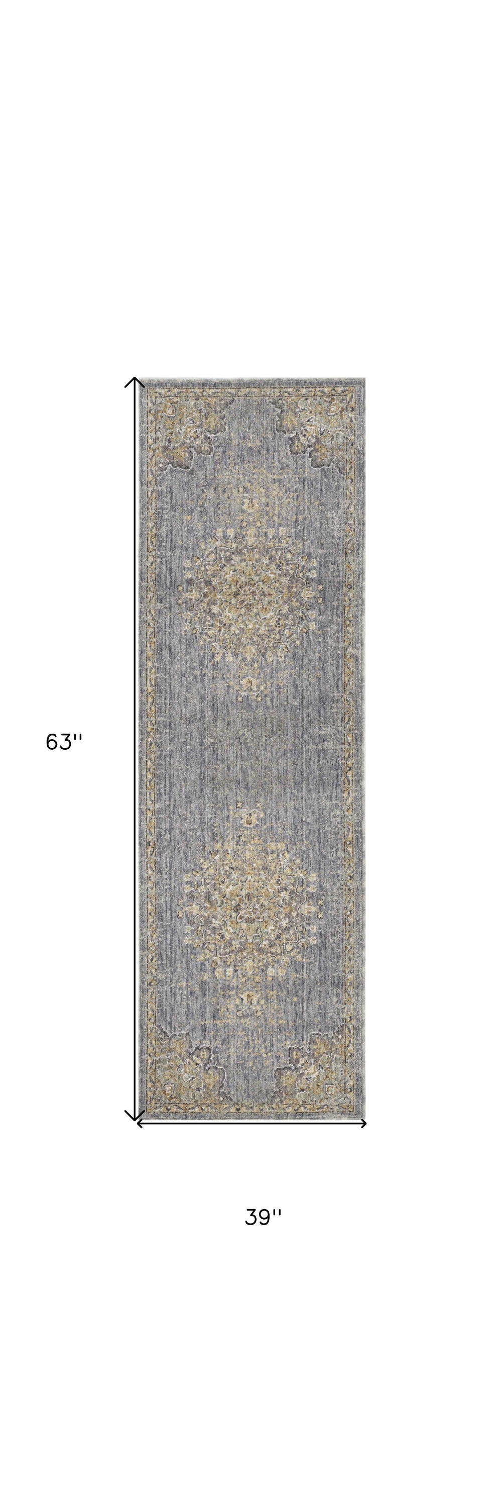 3' X 5' Slate Grey Medallion Bordered Wool Indoor Area Rug - Homeroots - Flyclothing LLC