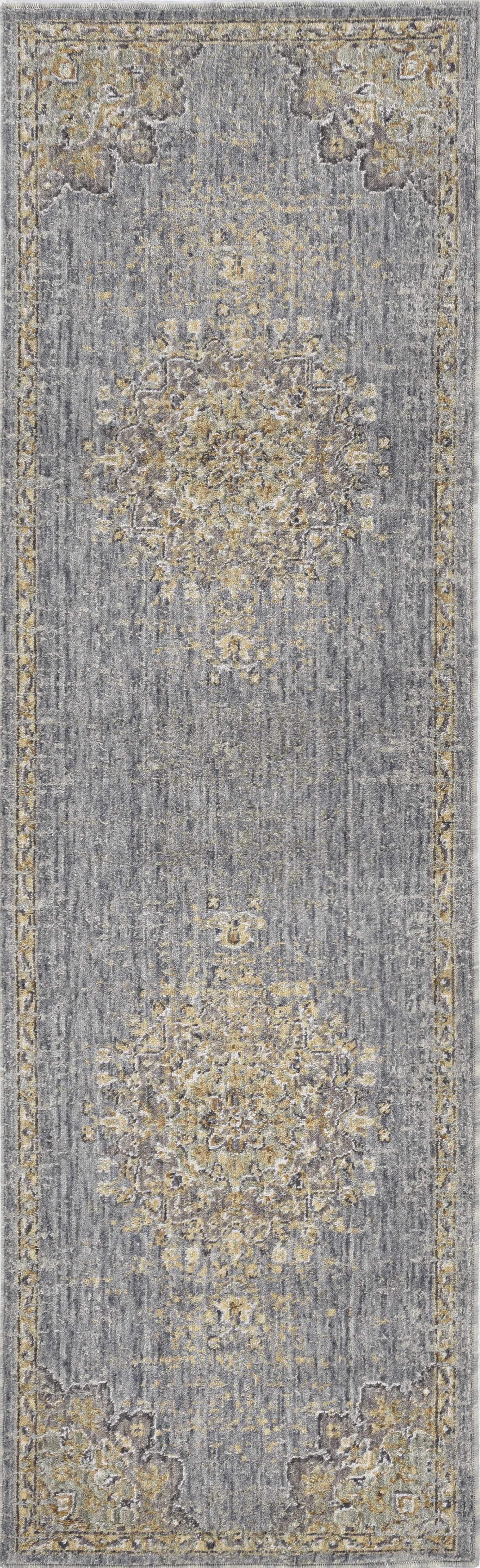 3' X 5' Slate Grey Medallion Bordered Wool Indoor Area Rug