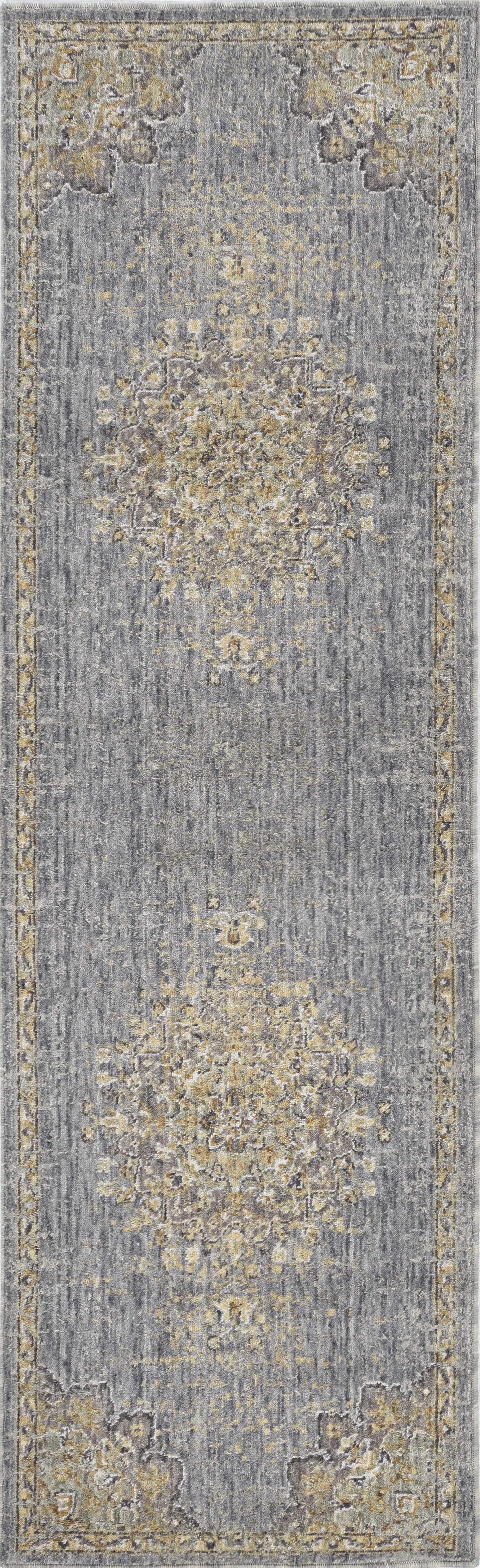 3' X 5' Slate Grey Medallion Bordered Wool Indoor Area Rug - Homeroots - Flyclothing LLC