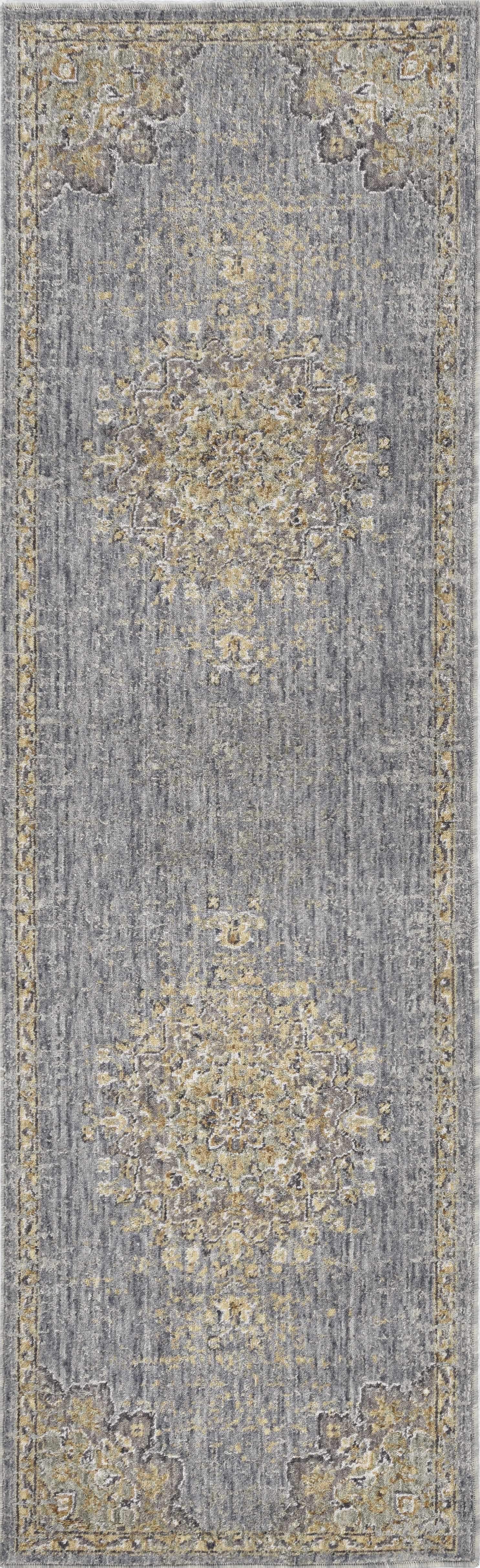 3' X 5' Slate Grey Medallion Bordered Wool Indoor Area Rug - Homeroots - Flyclothing LLC