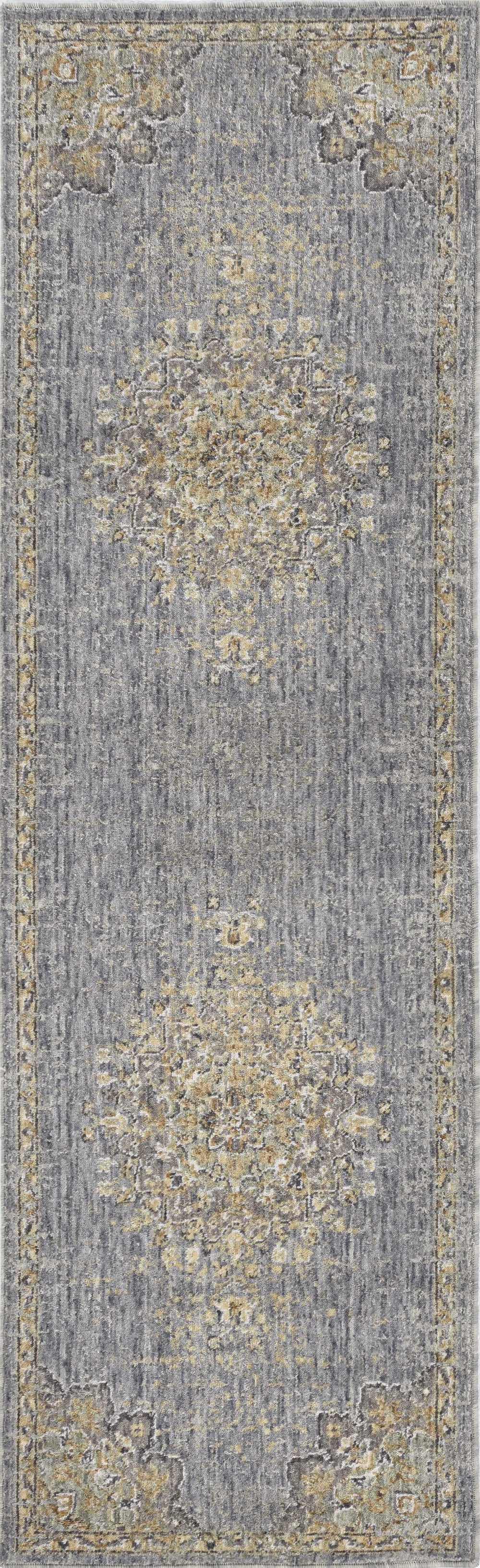 3' X 5' Slate Grey Medallion Bordered Wool Indoor Area Rug - Homeroots - Flyclothing LLC