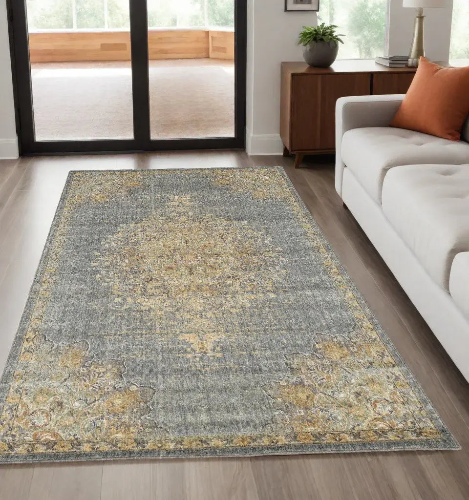 5' X 8' Slate Grey Machine Woven Traditional Medallion Indoor Area Rug - Homeroots - Flyclothing LLC