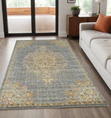 5' X 8' Slate Grey Machine Woven Traditional Medallion Indoor Area Rug - Homeroots - Flyclothing LLC