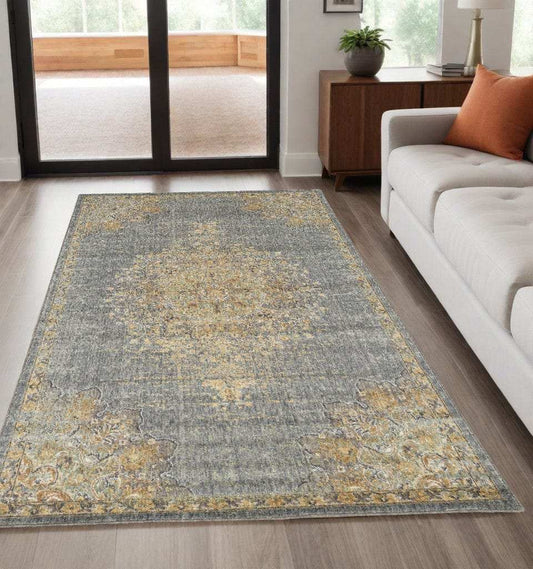 5' X 8' Slate Grey Machine Woven Traditional Medallion Indoor Area Rug - Homeroots - Flyclothing LLC
