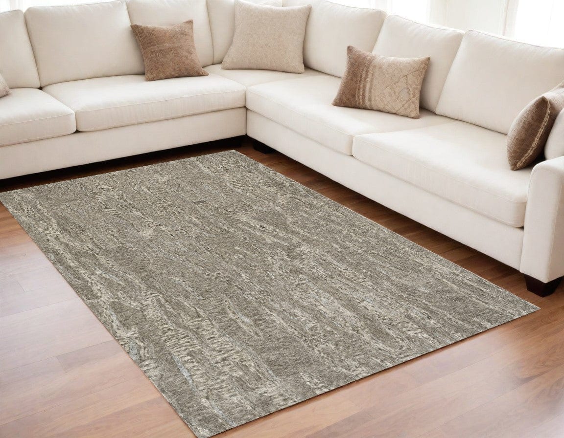 5' X 7' Sand Plain Wool Indoor Area Rug With Viscose Highlights - Homeroots