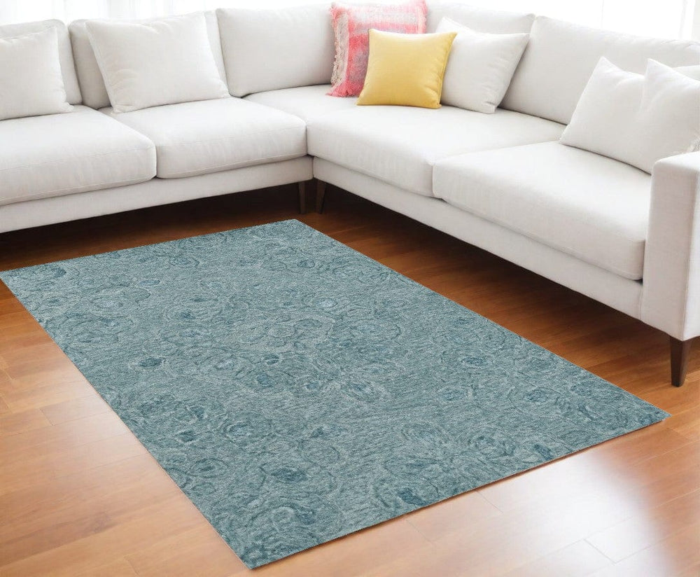 9' X 12' Seafoam Blue Hand Tufted Floral Indoor Area Rug - Homeroots