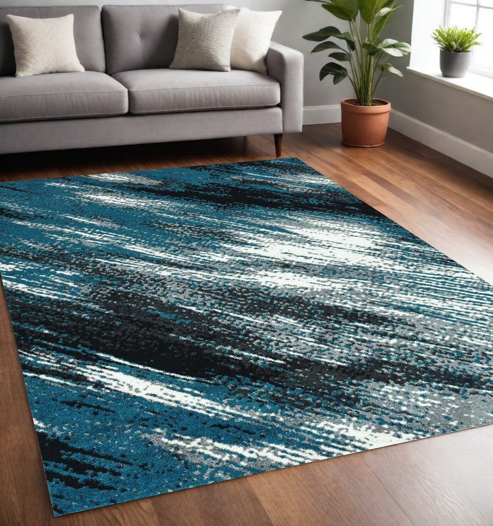 5' X 8' Blue and Gray Abstract Area Rug - Homeroots