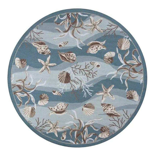 8' Blue and Beige Round Hand Tufted Area Rug - Homeroots - Flyclothing LLC