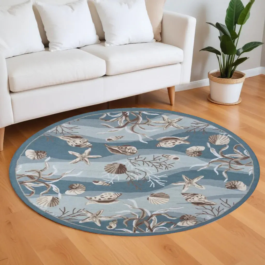 8' Blue and Beige Round Hand Tufted Area Rug - Homeroots - Flyclothing LLC