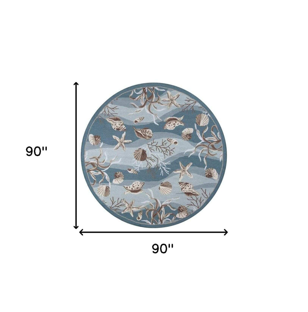 8' Blue and Beige Round Hand Tufted Area Rug - Homeroots - Flyclothing LLC