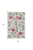 2' X 3' Pink and Ivory Tropical Floral Hand Tufted Area Rug - Homeroots