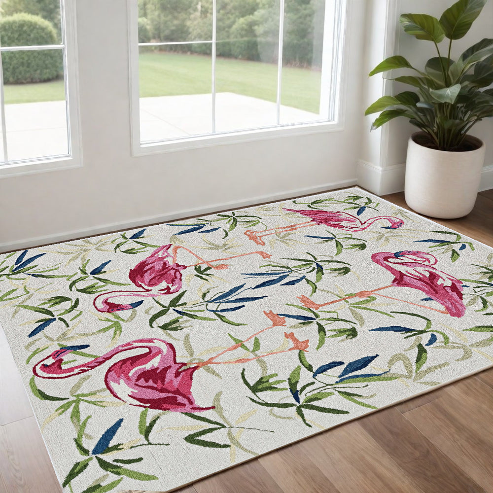 2' X 3' Pink and Ivory Tropical Floral Hand Tufted Area Rug - Homeroots