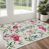 2' X 3' Pink and Ivory Tropical Floral Hand Tufted Area Rug - Homeroots