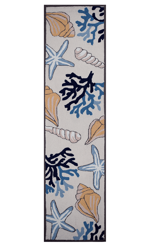 8' Ivory Hand Hooked Sea Corals And Shells Indoor Runner Rug - Homeroots - Flyclothing LLC