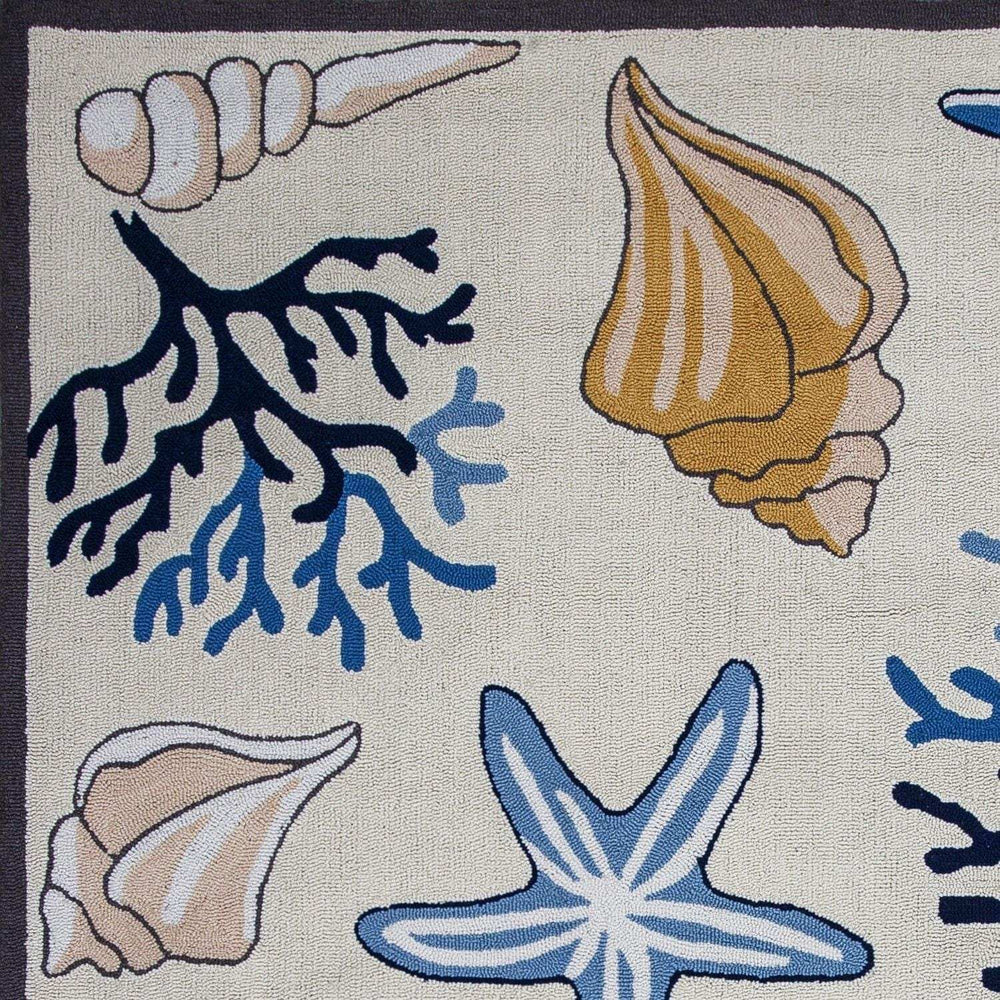 8' Ivory Hand Hooked Sea Corals And Shells Indoor Runner Rug - Homeroots - Flyclothing LLC