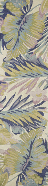 10' Ivory Pink and Green Wool Tropical Botanical Hand Tufted Runner Rug - Homeroots - Flyclothing LLC