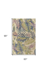 5' X 8' Pastel Ivory Hand Tufted Tropical Plants Indoor Area Rug - Homeroots - Flyclothing LLC