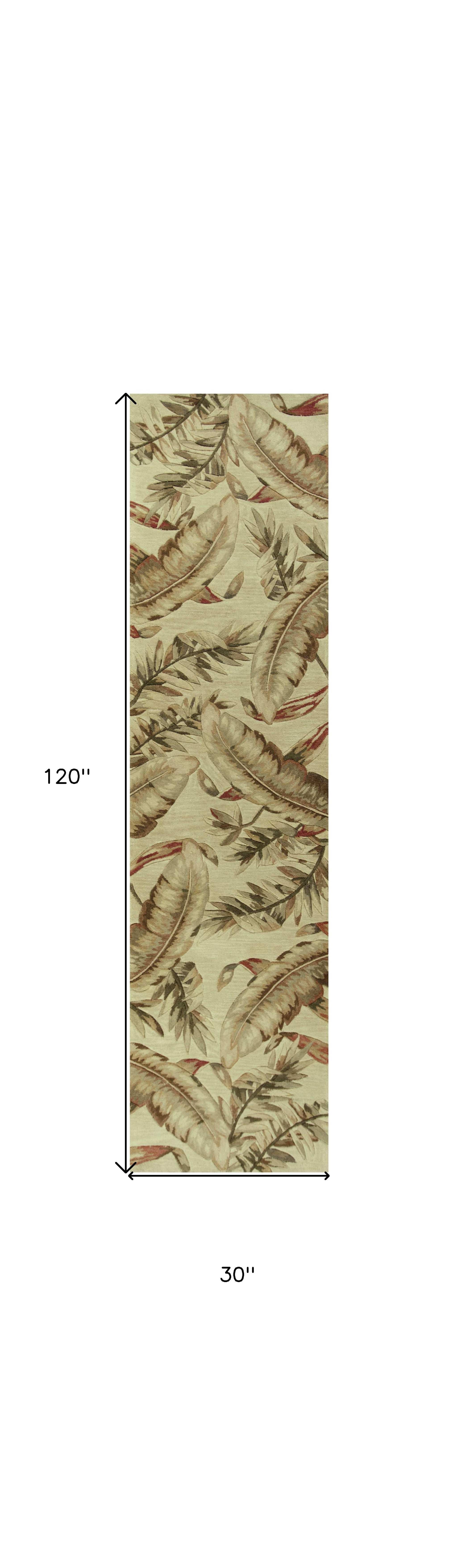 10' Ivory Hand Tufted Tropical Leaves Indoor Runner Rug - Homeroots - Flyclothing LLC