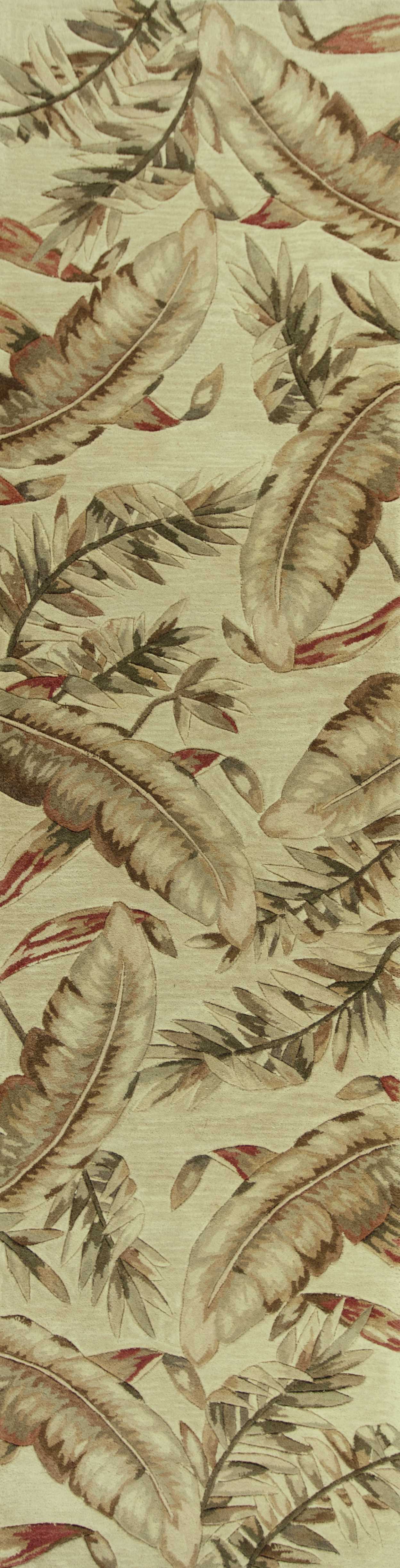 10' Ivory Hand Tufted Tropical Leaves Indoor Runner Rug - Homeroots