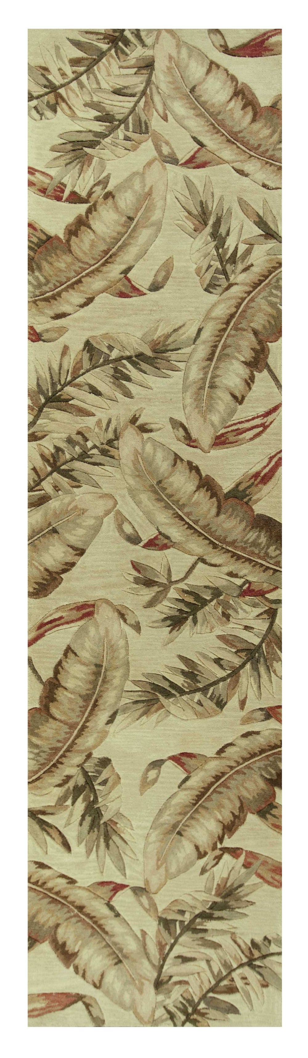 10' Ivory Hand Tufted Tropical Leaves Indoor Runner Rug - Homeroots - Flyclothing LLC