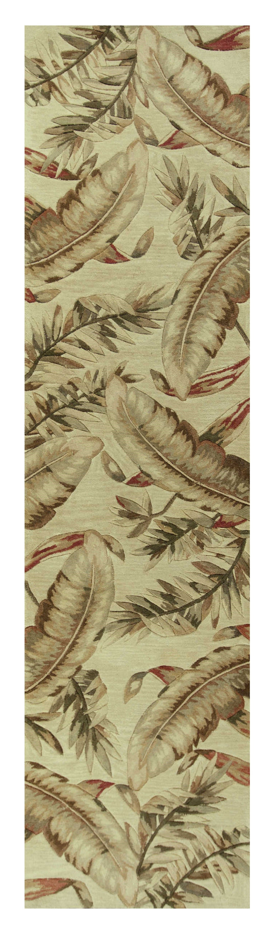 10' Ivory Hand Tufted Tropical Leaves Indoor Runner Rug - Homeroots