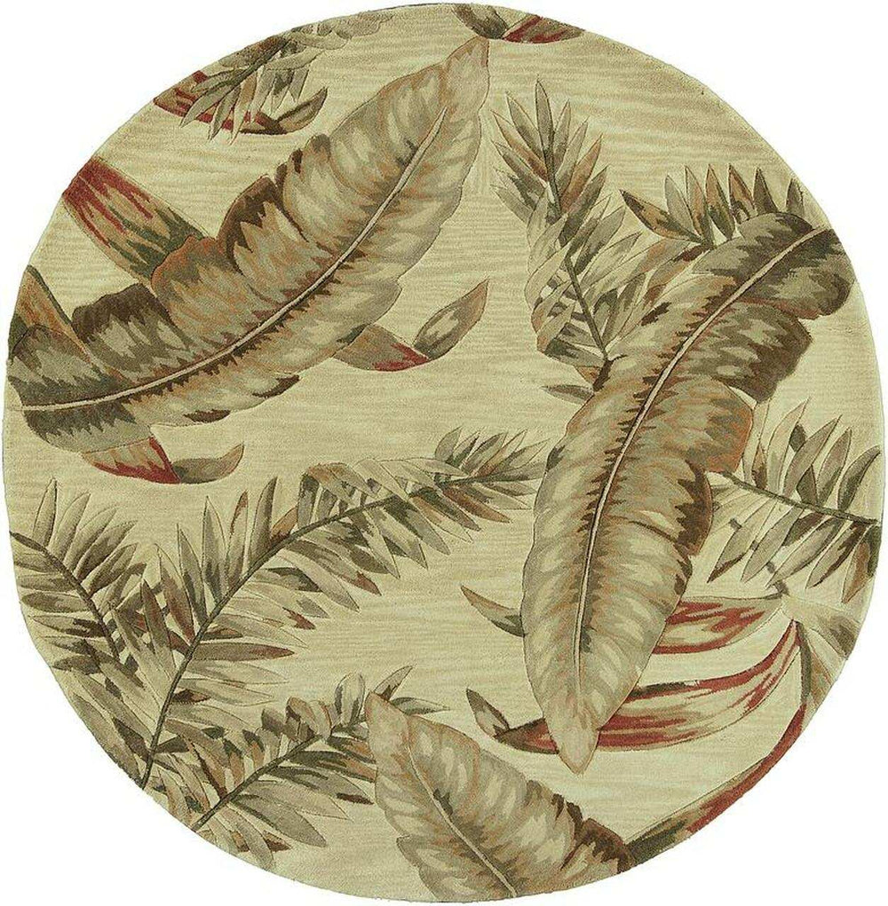 8' Ivory Hand Tufted Tropical Leaves Round Indoor Area Rug - Homeroots - Flyclothing LLC