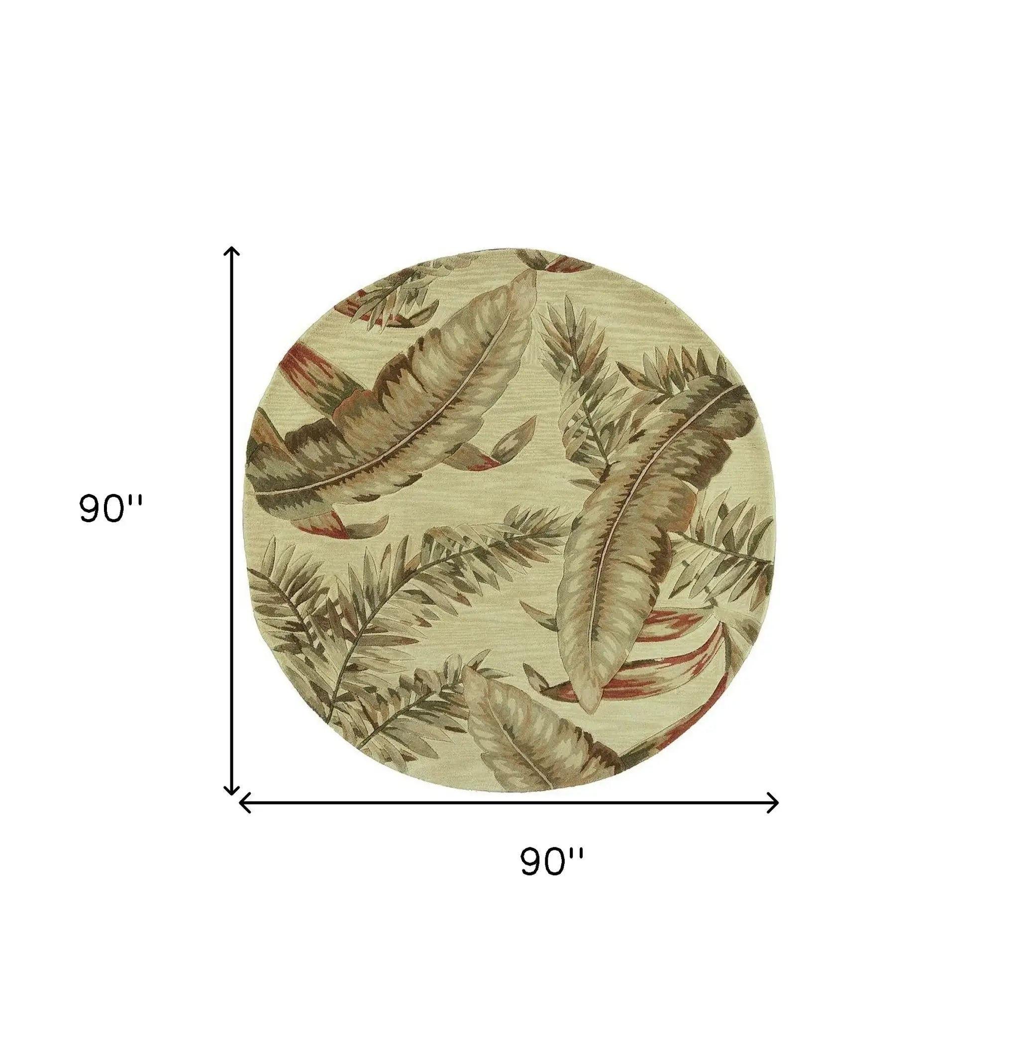 8' Ivory Hand Tufted Tropical Leaves Round Indoor Area Rug - Homeroots - Flyclothing LLC