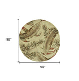 8' Ivory Hand Tufted Tropical Leaves Round Indoor Area Rug - Homeroots