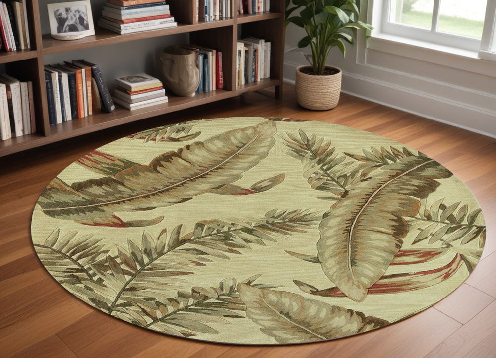 8' Ivory Hand Tufted Tropical Leaves Round Indoor Area Rug - Homeroots