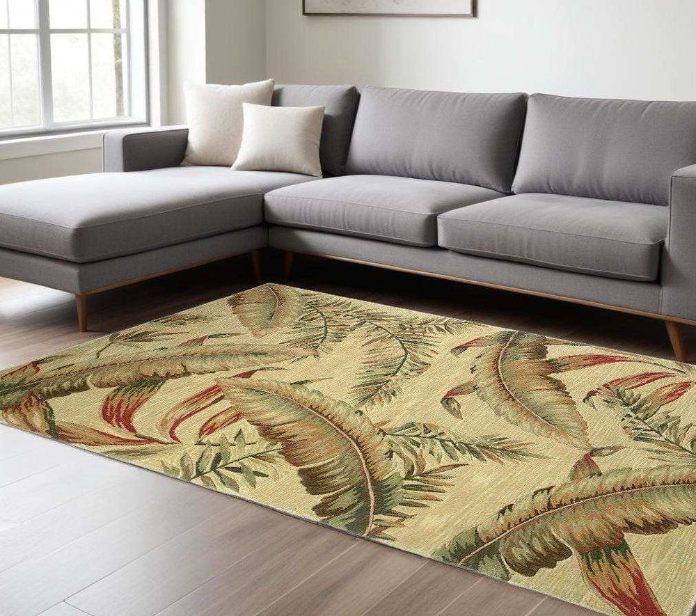 8' X 10' Ivory Hand Tufted Tropical Leaves Indoor Area Rug - Homeroots - Flyclothing LLC