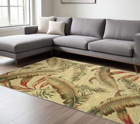 8' X 10' Ivory Hand Tufted Tropical Leaves Indoor Area Rug - Homeroots - Flyclothing LLC