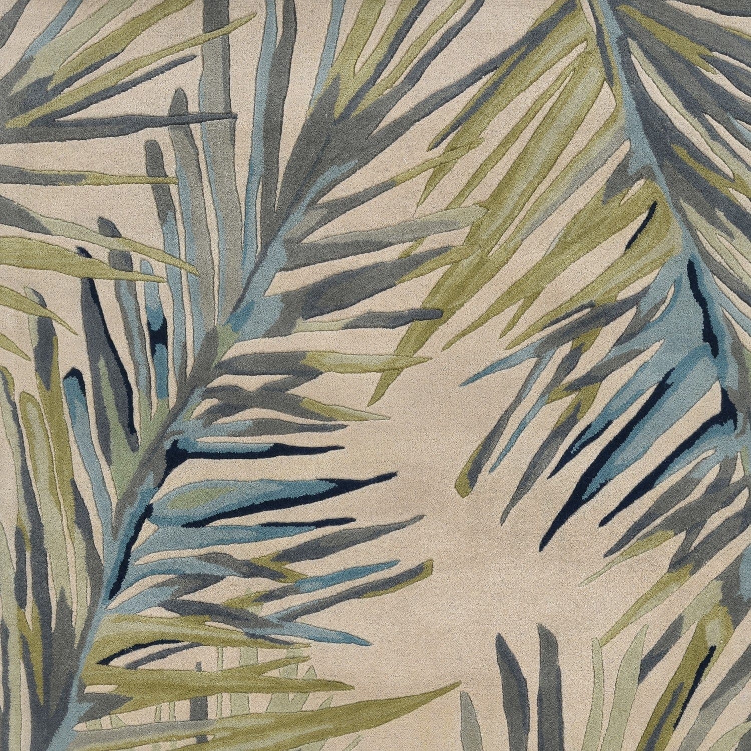 10' Ivory Blue Hand Tufted Tropical Palms Indoor Runner Rug - Homeroots