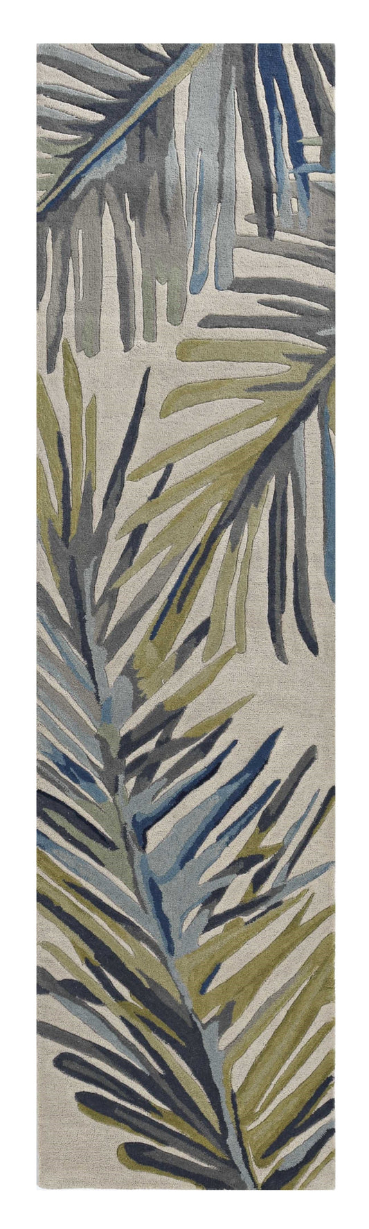 10' Ivory Blue Hand Tufted Tropical Palms Indoor Runner Rug - Homeroots