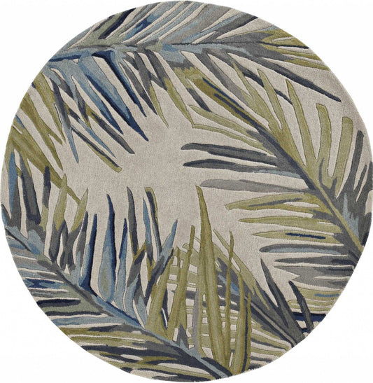 8' Ivory Hand Tufted Tropical Palms Round Indoor Area Rug - Homeroots - Flyclothing LLC
