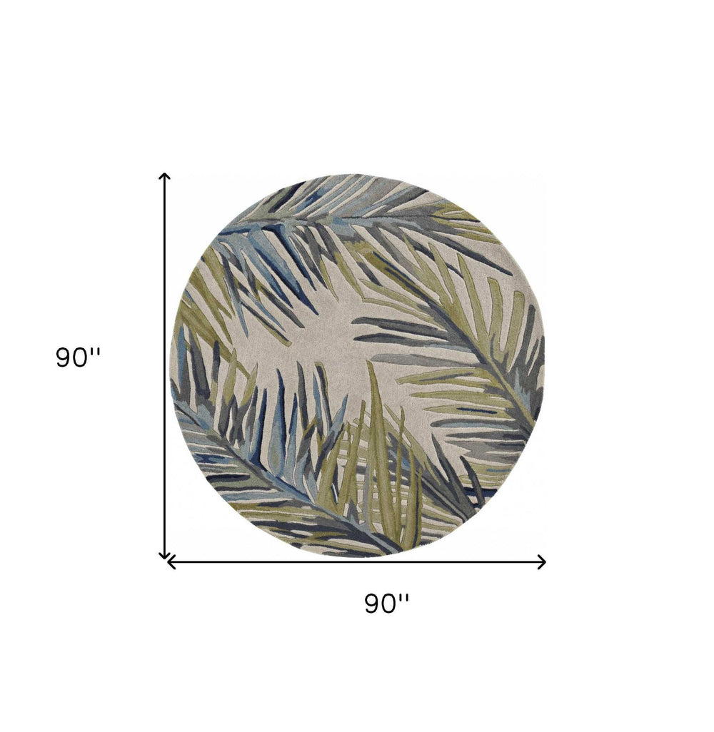 8' Ivory Hand Tufted Tropical Palms Round Indoor Area Rug - Homeroots - Flyclothing LLC