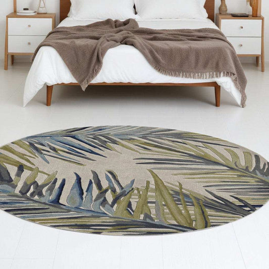 8' Ivory Hand Tufted Tropical Palms Round Indoor Area Rug - Homeroots - Flyclothing LLC