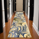 2' X 10' Blue Tropical Leaves Wool Indoor Runner Rug - Homeroots