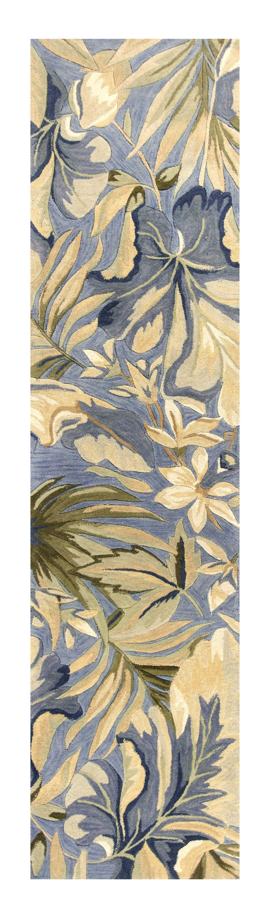 2' X 10' Blue Tropical Leaves Wool Indoor Runner Rug - Homeroots - Flyclothing LLC