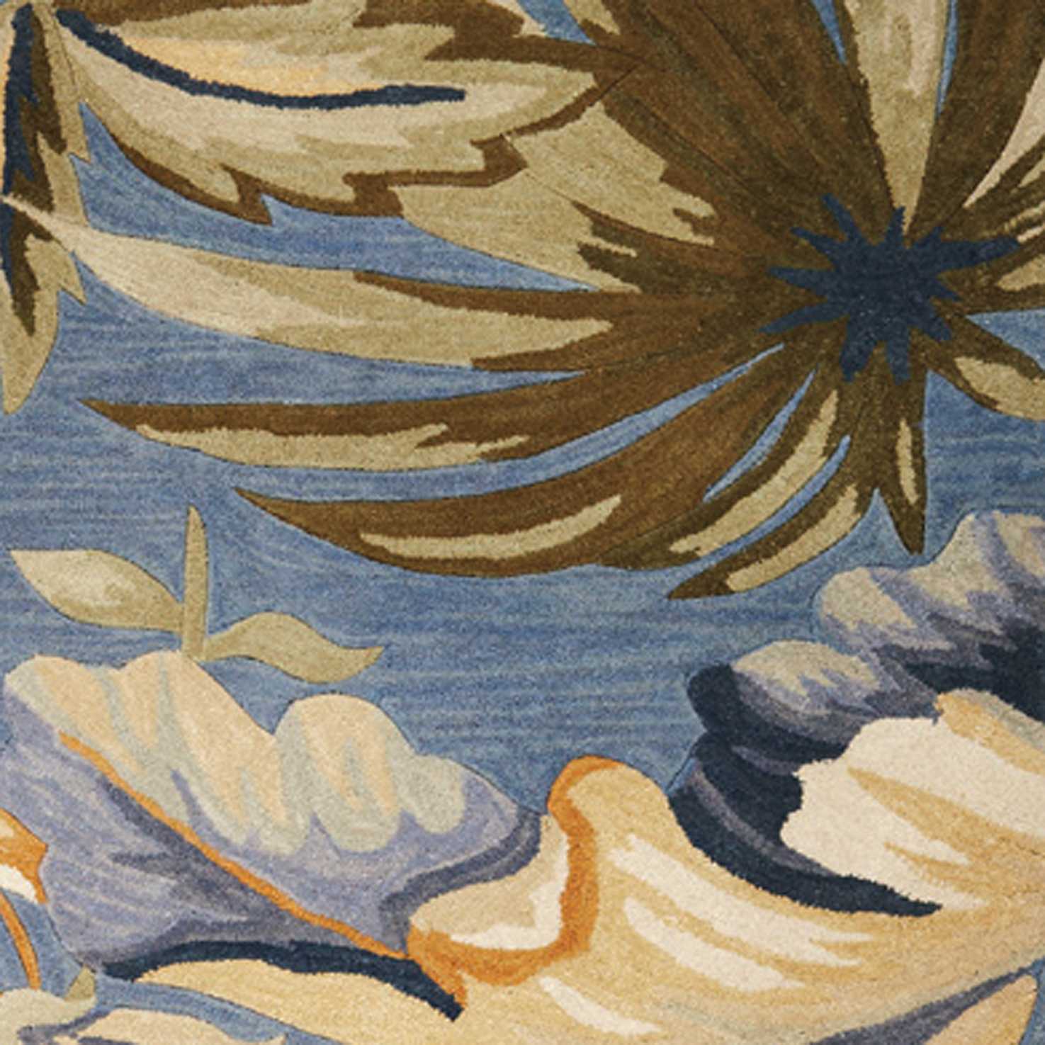 3' X 5' Blue Tropical Leaves Wool Indoor Area Rug - Homeroots