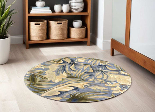 6' Blue Hand Tufted Tropical Plant Indoor Area Rug - Homeroots - Flyclothing LLC