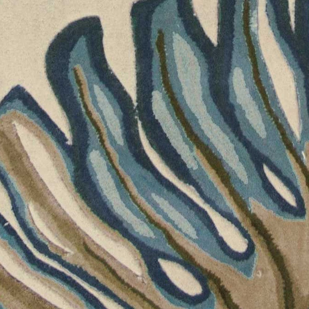 10' Ivory Hand Tufted Tropical Monstera Indoor Runner Rug - Homeroots