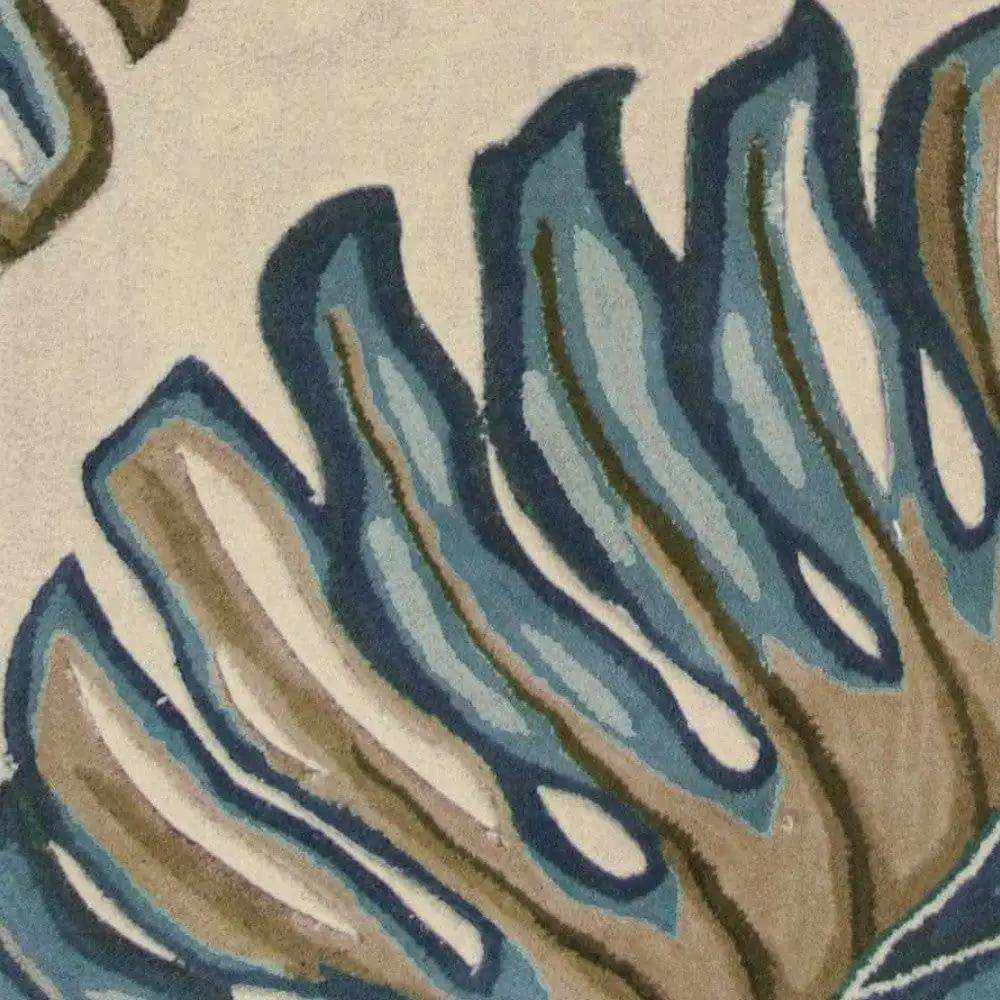 10' Ivory Hand Tufted Tropical Monstera Indoor Runner Rug - Homeroots - Flyclothing LLC