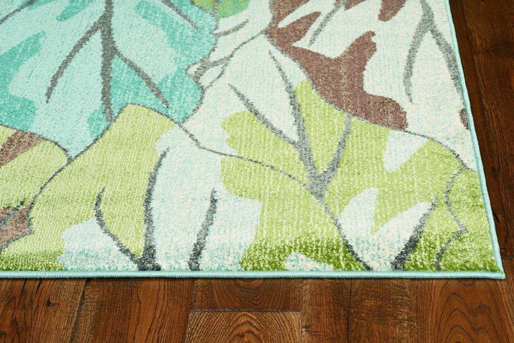3' X 5' Blue and Green Botanical Leaves Area Rug - Homeroots - Flyclothing LLC